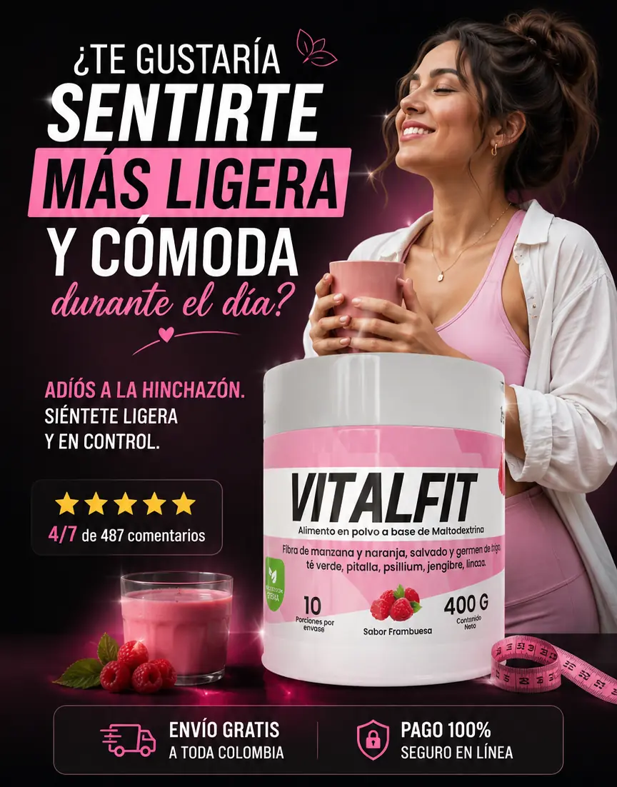 Vitalfit — ¿Te gustaría sentirte más ligera y cómoda durante el día? Plan Inicial 1 frasco $79.000, Plan Continuidad 2 frascos $149.000 y Plan Transformación 3 frascos $158.000 con lleva 3 paga 2.