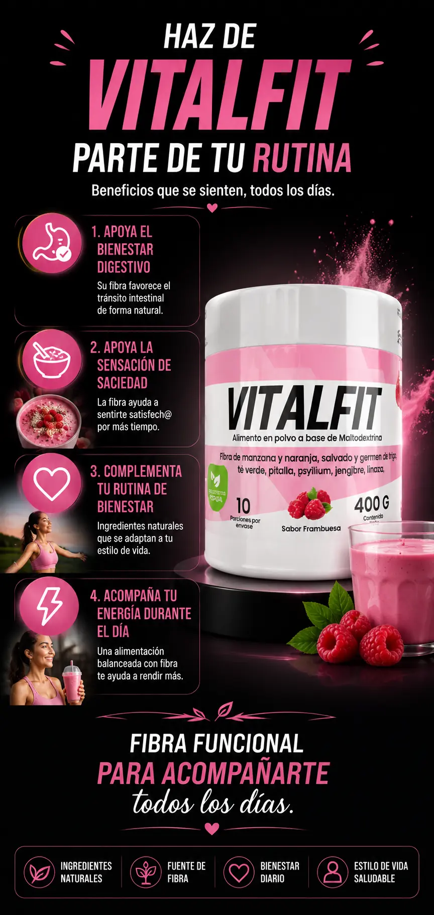 Vitalfit — apoya el bienestar digestivo, apoya la sensación de saciedad, complementa tu rutina de bienestar y acompaña tu energía durante el día.